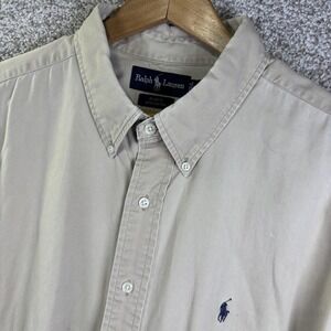Ralph Lauren Shirt Mens 2XL Beige Solid Long‎ Sleeve Button Down Pony Logo